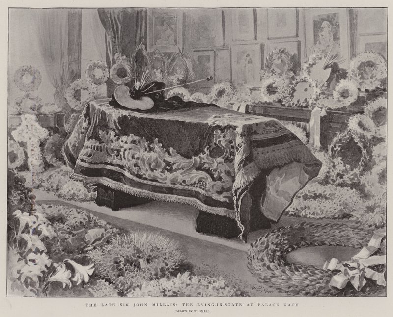 Edesmennyt Sir John Millais, palatsiportilla makaava osavaltio tekijältä William Small