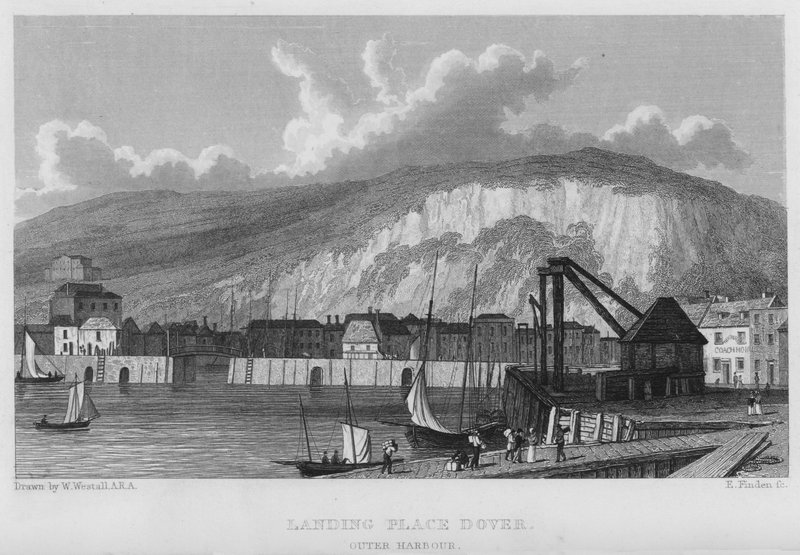 Laskeutumispaikka, Dover, ulkosatama (kaiverrus) tekijältä William (after) Westall