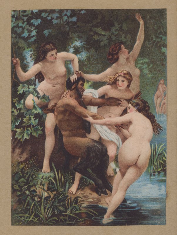 Satyr ja nymfit (chromolitho) tekijältä William Adolphe (after) Bouguereau