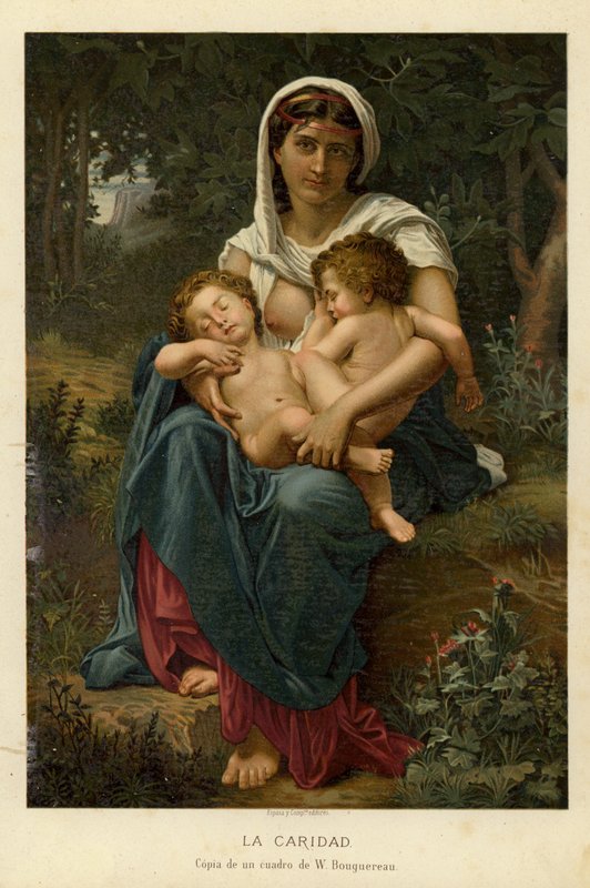 Hyväntekeväisyys (chromolitho) tekijältä William Adolphe Bouguereau