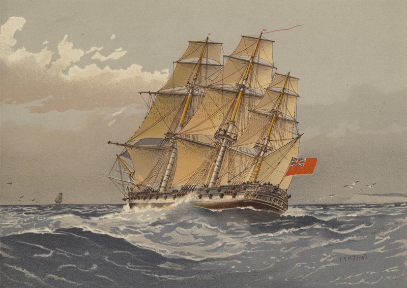 38-aseinen fregatti, noin 1770 tekijältä William Frederick Mitchell