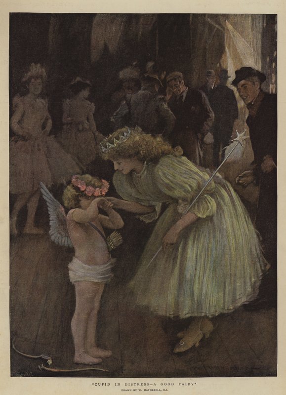 Amor hädässä, hyvä keiju (chromolitho) tekijältä William Hatherell