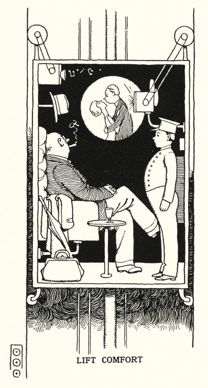 Elämänmukavuus (litho) tekijältä William Heath Robinson