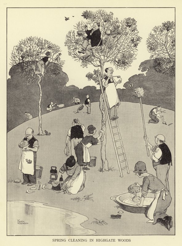 Kevätsiivous Highgate woodsissa tekijältä William Heath Robinson