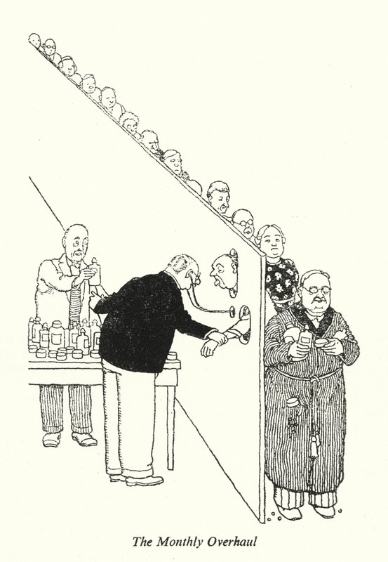 Kuukausittainen peruskorjaus (litho) tekijältä William Heath Robinson