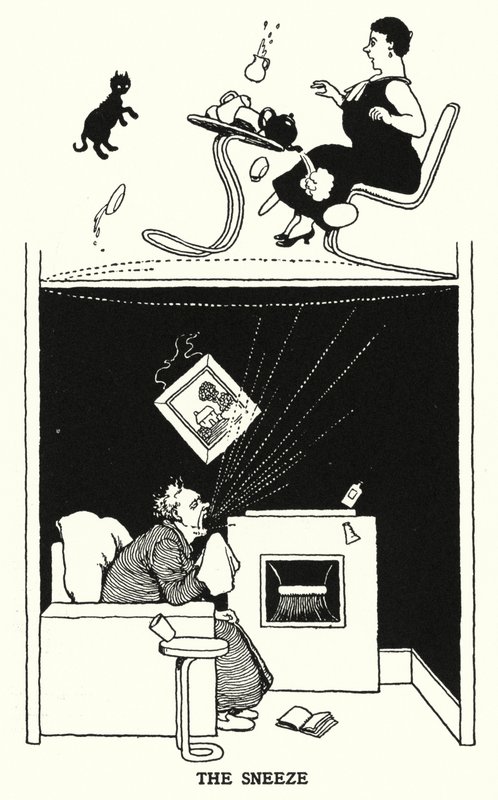 Aivastus (litho) tekijältä William Heath Robinson