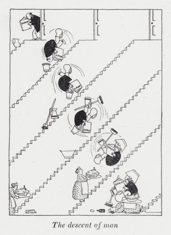 Ihmisen synty (litho) tekijältä William Heath Robinson