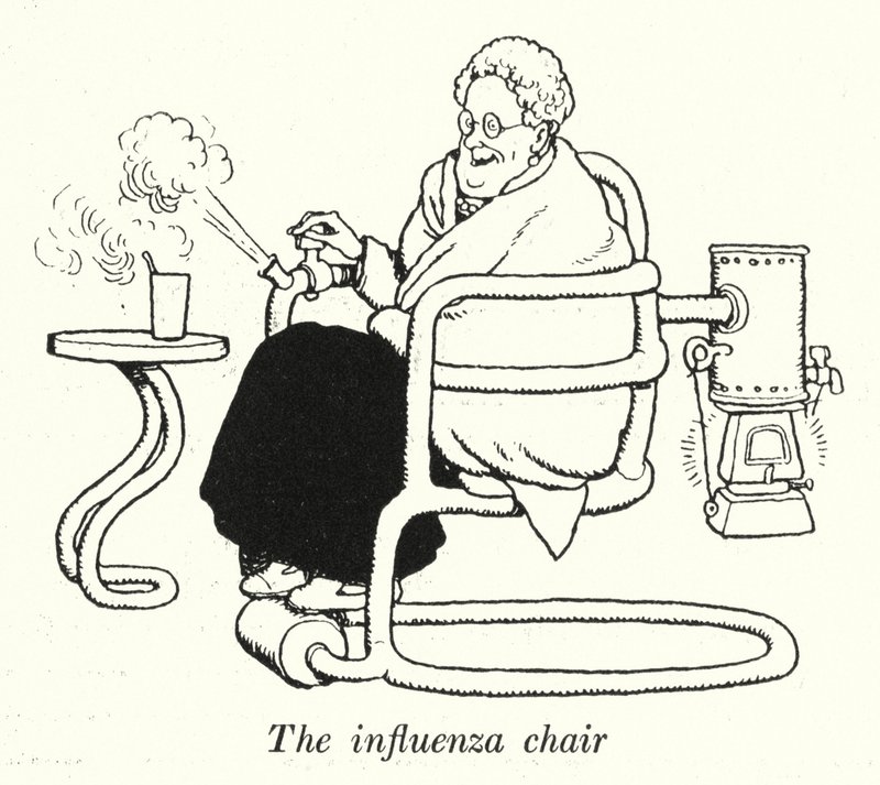 Influenssatuoli (litho) tekijältä William Heath Robinson