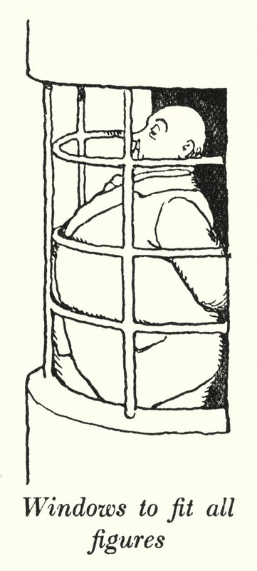 Ikkunat sopivat kaikkiin hahmoihin (litho) tekijältä William Heath Robinson
