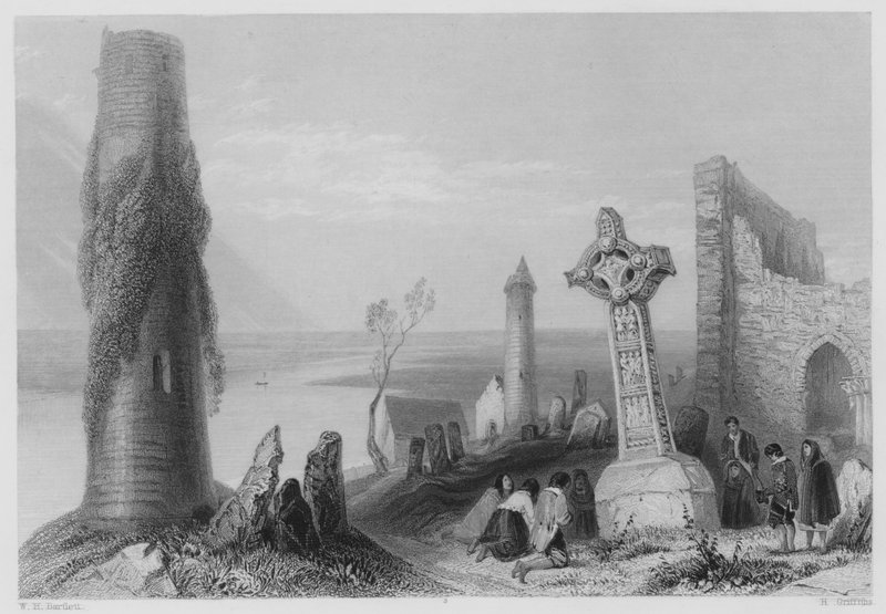 Muinainen risti, Clonmacnoise (kaiverrus) tekijältä William Henry (after) Bartlett