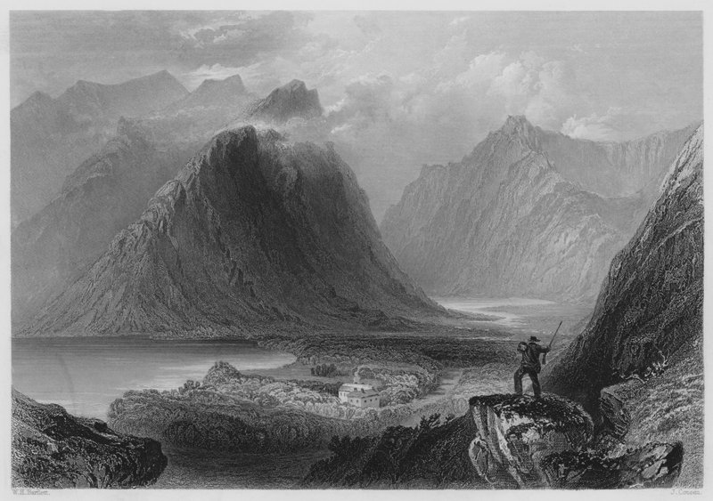 Delphi Lodge, Connemara (kaiverrus) tekijältä William Henry (after) Bartlett