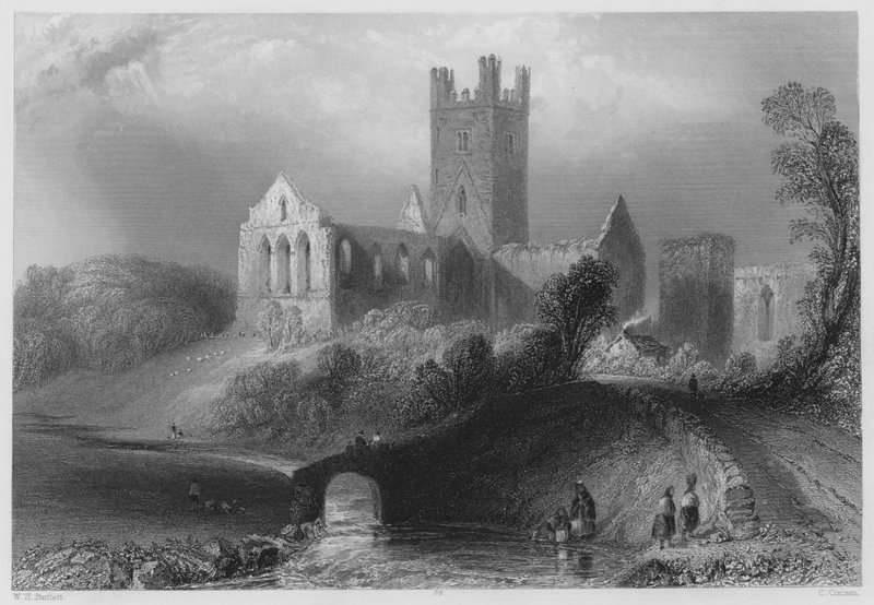 Jerpoint Abbey (kaiverrus) tekijältä William Henry (after) Bartlett