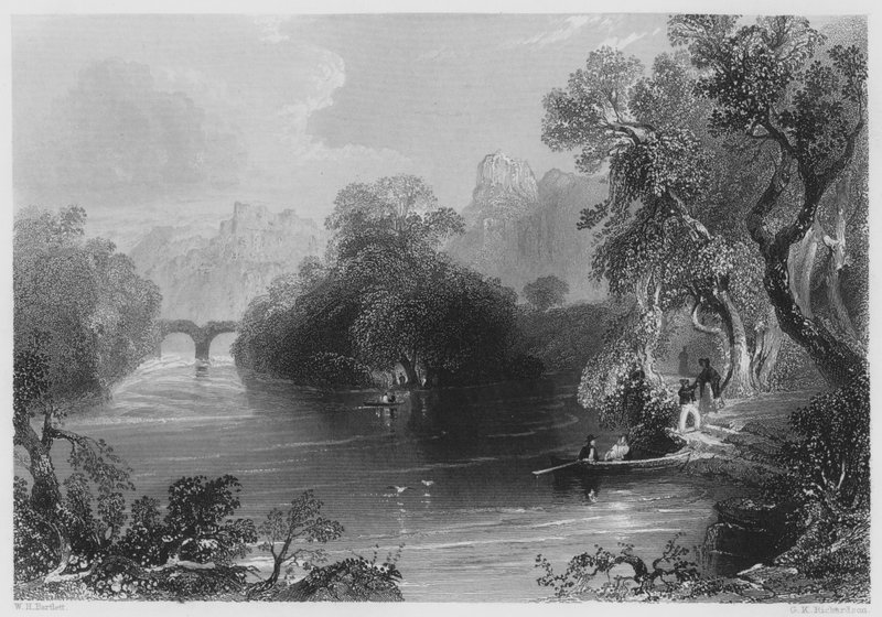 Old Weir Bridge, Killarney (kaiverrus) tekijältä William Henry (after) Bartlett