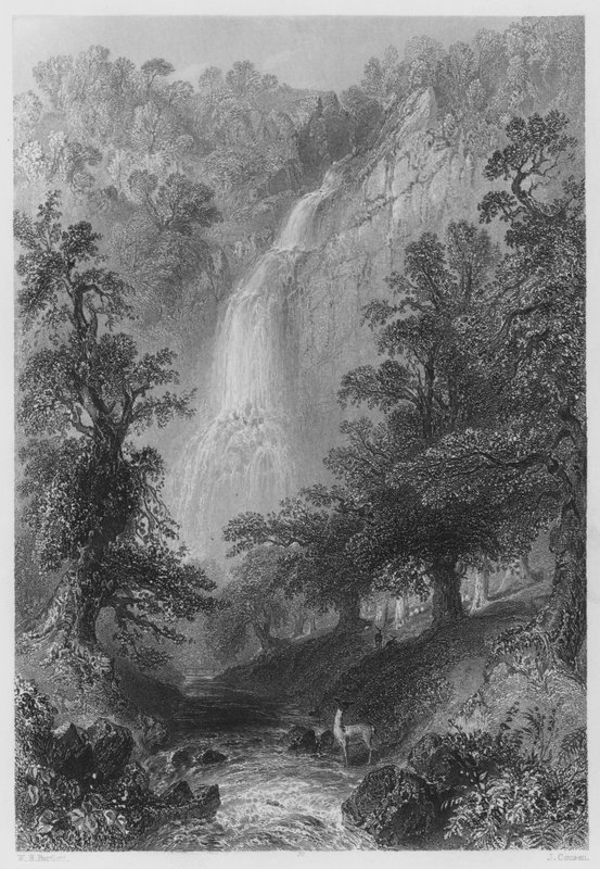 Powerscourt Fall (kaiverrus) tekijältä William Henry (after) Bartlett