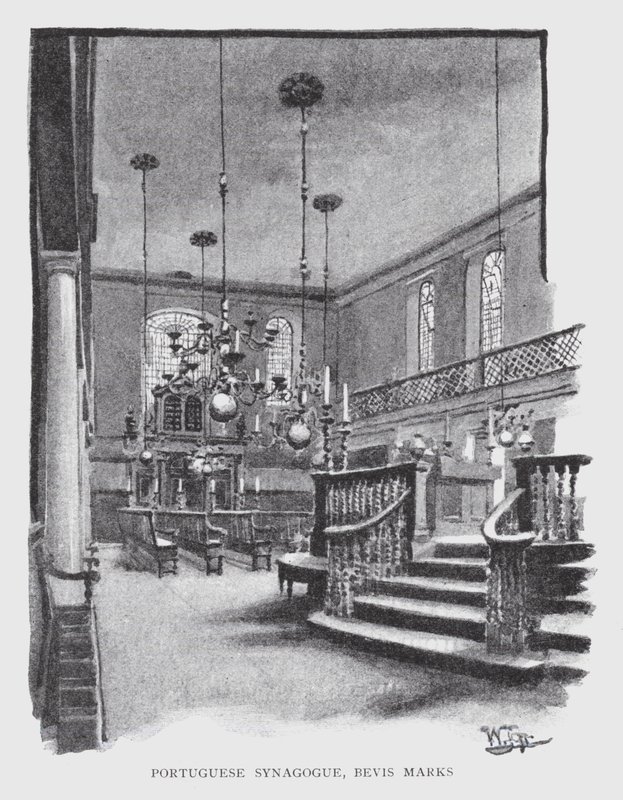 Portugalilainen synagoga, Bevis Marks (litho) tekijältä William Luker