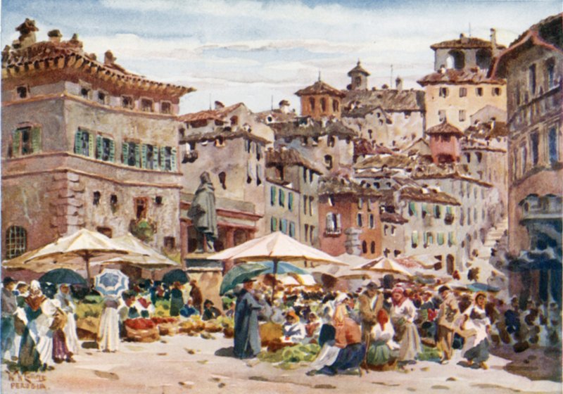 Perugia. Piazza Garibaldi (väri litho) tekijältä William Wiehe Collins