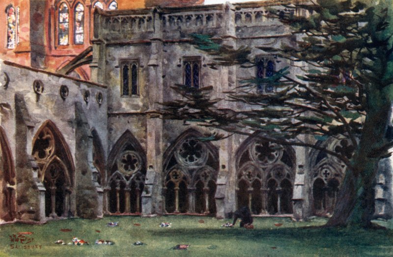 Salisbury, Cloisters (väri litho) tekijältä William Wiehe Collins