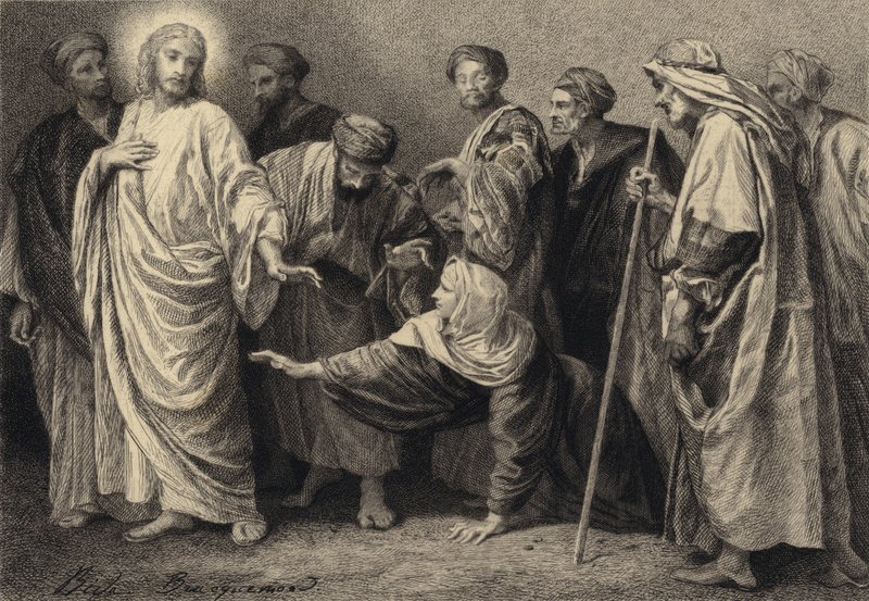 Jeesus parantaa naisen tekijältä after Albert Robida