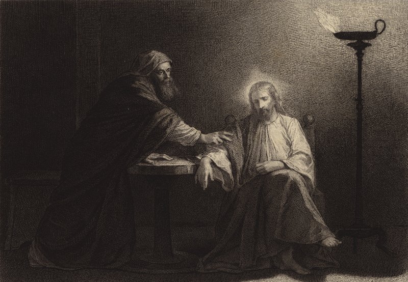 Nikodemus tulossa Jeesuksen luo tekijältä after Albert Robida