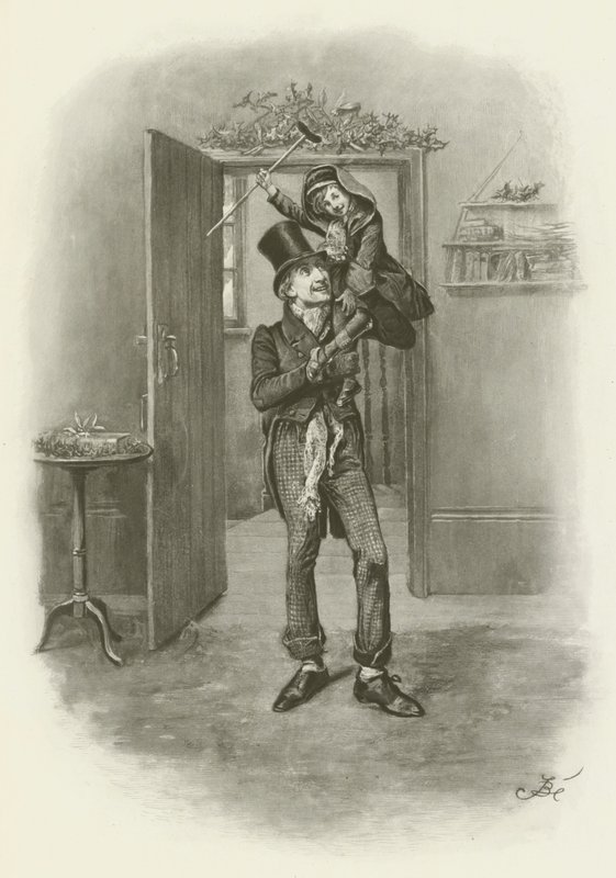 Bob Cratchit ja Tiny Tim tekijältä after Frederick Barnard