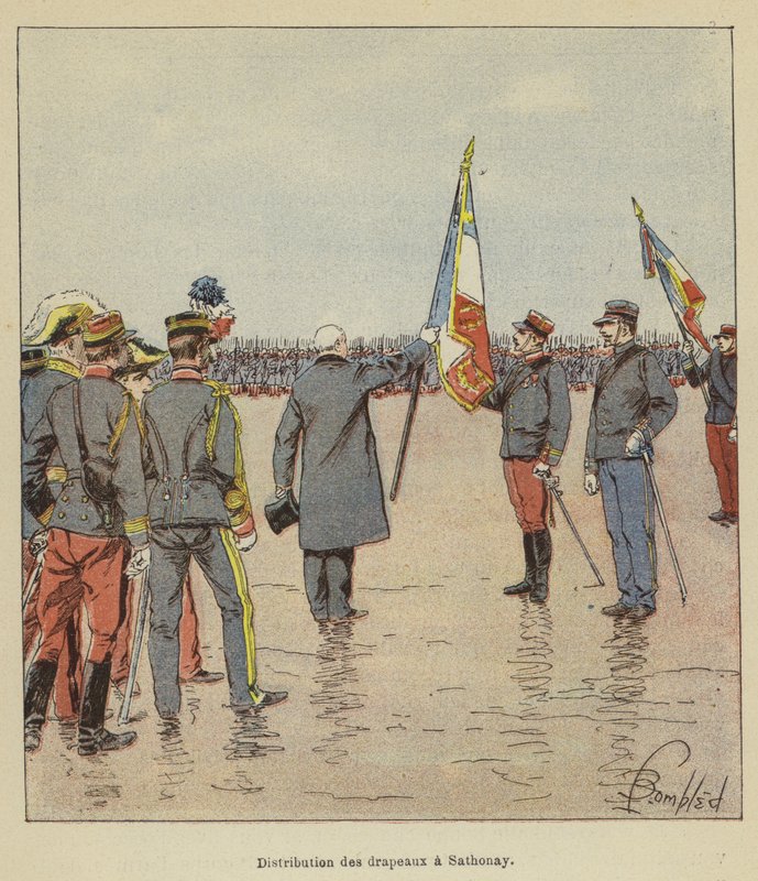 Lippujen jakelu Sathonayssa tekijältä after Louis Charles Bombled