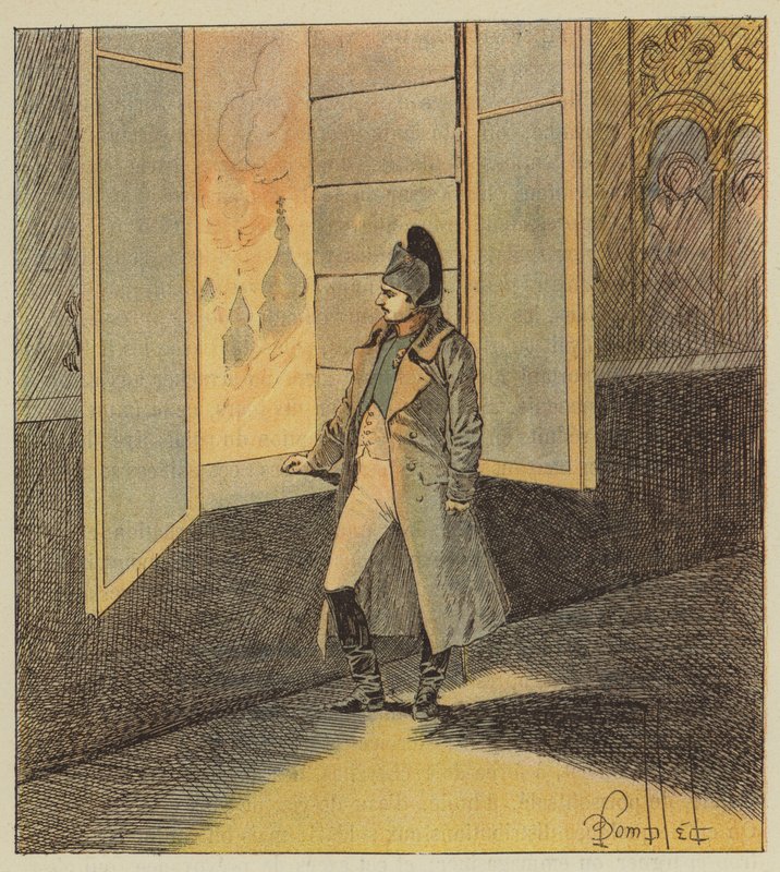 Napoleon pohtii Moskovan lincendietä tekijältä after Louis Charles Bombled
